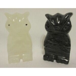 Vintage White Gray Grey Hand Carved Polished Marble Stone Small Owls Set of 2